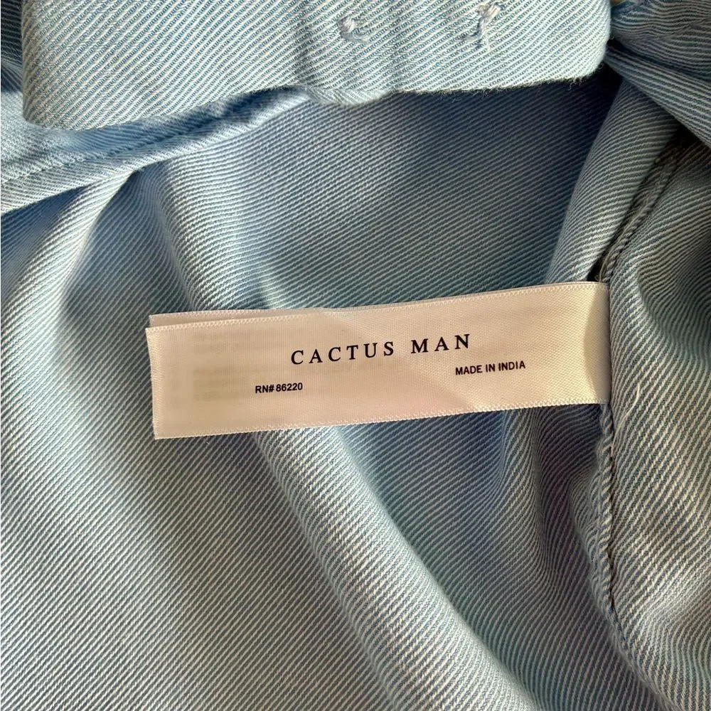 Cactus Man Button Down Shirt Blue Large Soft Smart Casual Preppy Workwear